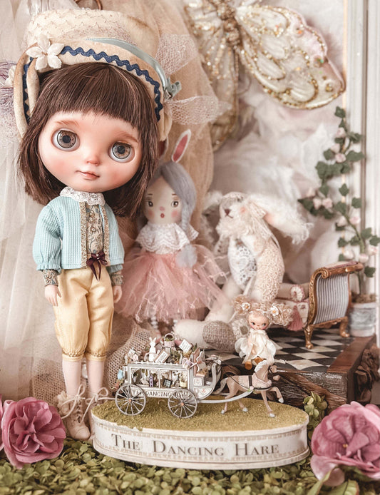 Blue and yellow silk three piece for Blythe doll.